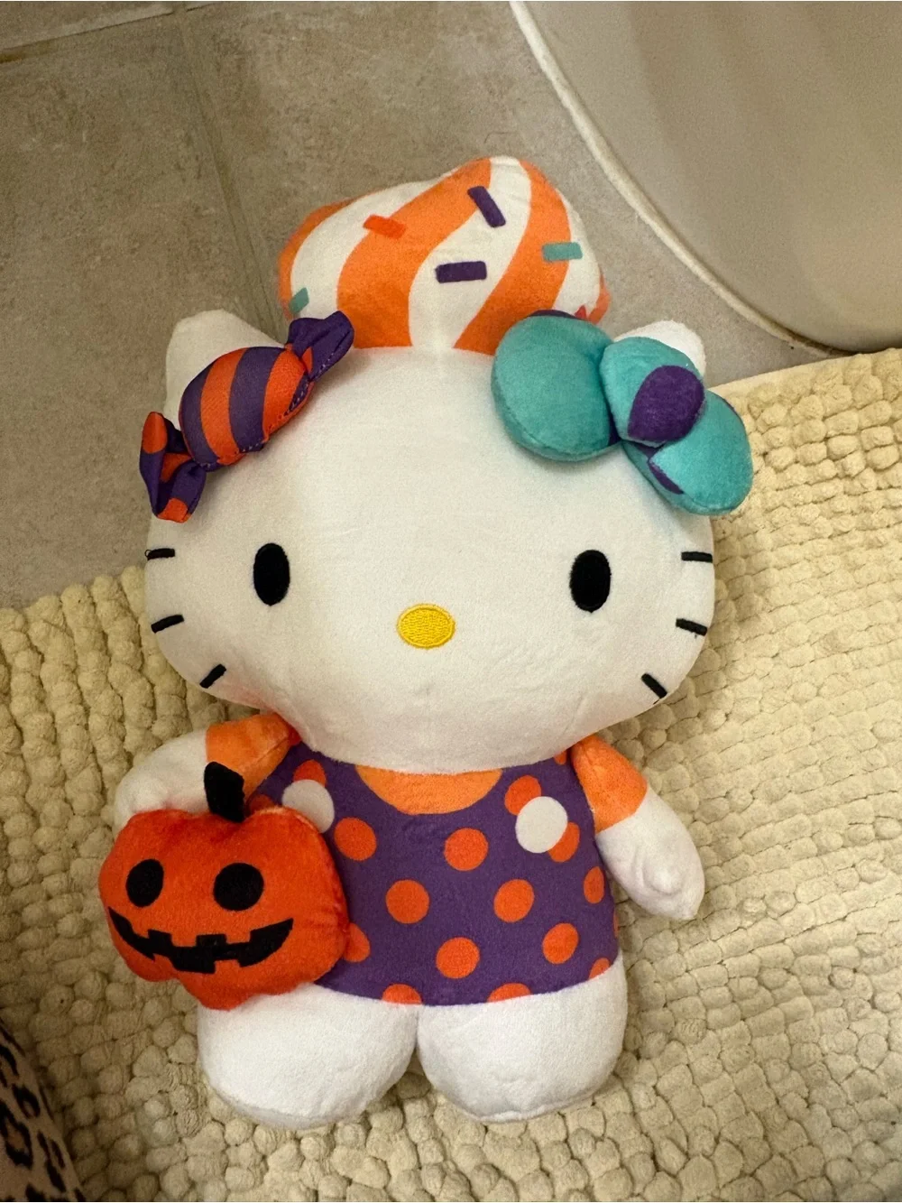 Hello Kitty Halloween Plush  in White, Orange & Teal